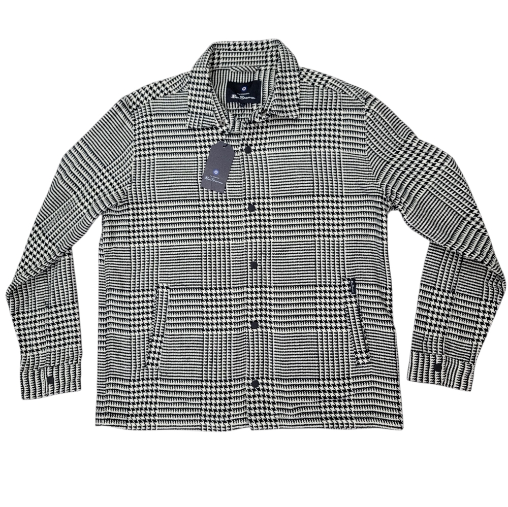 NWT Ben Sherman Glen Plaid Cotton Shirt Jacket Navy Cream Preppy British Men’s L